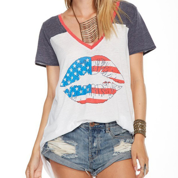 red white and blue lips shirt